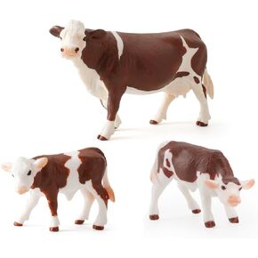 Realistic Farm Cow Model Figure Toy Set, Cow Figurines Collection Playset with Farm Keepers, Farm Meadows Pasture Cow Statues Preschool Science Educational Learn Cognitive Toys