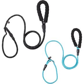 Kiniza 2 Pack Lead Dog Leash,Pet Training Heavy Duty Dog Loop Leash Reflective Strong Rope with Padded Handle for Large Medium Small Puppy(Blue,6ft|Black,7ft)