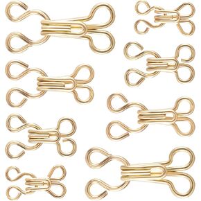 HINZIC 80 Pairs Gold Sewing Hooks and Eyes Closure, 9/12/14/16mm Metal Bra Snap Hook Replacement for Clothing Trousers Skirts Crafts Dress