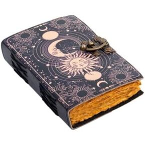 Sun & Moon Vintage Leather Journal for Men & Women 200 Pages of Antique Handmade Deckle Edge Vintage Paper, Leather Sketchbook, Drawing Journal, Printed leather Journal, Great Gift