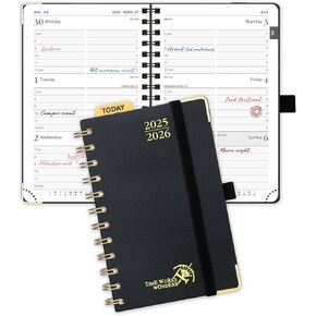 POPRUN Academic Planner 2025-2026 (July 2025-June 2026), Daily Weekly and Monthly Appointment Book (Wirebound Hard Cover - 6.25'' x 8.5'') with Hourly Time Slots, Tabs, 100 GSM - Light Pink