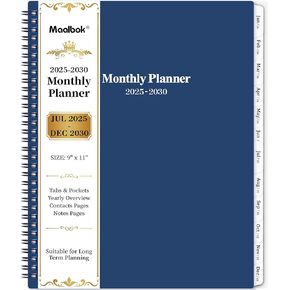 2025-2030 Monthly Planner/Calendar - Jul 2025 - Jun 2030, 5 Year Planner with Tabs, 6.4" x 8.5", 60 Monthly Calendar, Two-Side Pocket, 9 Notes Pages, Suitable for Long-Term Planning - Green