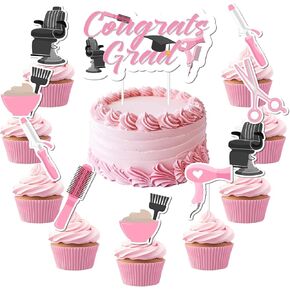 مصفف الشعر تخرج التخرج من Cupcake Cupcake Toppers Class of 2025 Hairdresser Grad Decoration Parbershop cupcake Topcake Topcake Pink-side Pink