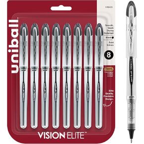 Uniball Vision Elite Rollerball Pens, Black Pens Pack of 8, Bold Pens with 0.8mm Ink, Ink Black Pen, Pens Fine Point Smooth Writing Pens, Bulk Pens, and Office Supplies