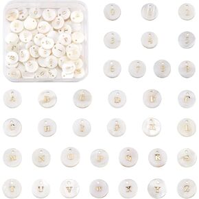 Craftdady 104pcs Flat Round Shell Letter Alphabet Pendants Freshwater Shell with A-Z Initial Capital Letter Circle Charms 11.5mm for DIY Name Bracelets Necklaces Earrings Making