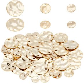 PH PandaHall 90pcs Flat Round Connector Charms 24K Gold Plated Links 3 Styles Brass Pendants Textured Disc Charm Links Metal Coin Charms for Earring Necklace Bracelet Jewelry Making 6/8/12mm