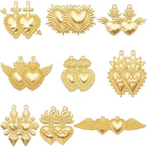 Sunnyclue 18pcs سحر القلب المقدس سحر القوطي السحر الذهب المكسيكي الحب شكل هالوين سحر لقضاء المجوهر