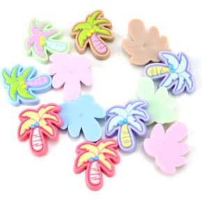Zhiheng 100 Pack Palm Coconut Tree Resin Charms Plastic Flatback Cabochons Beads for DIY Shoe Charms Jewelry Making Whiteboard Sticker Keychain Scrapbooking Accessoreis