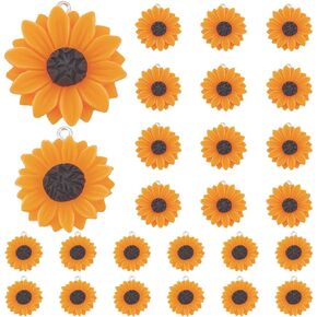 PH PandaHall 24pcs Sunflower Pendants, 2 Size Flatback Daisy Flower Charms Resin Orange Sunflower Charms Pendants for Spring Summer Jewelry Making Bracelet Necklace Accessories, 1.2 inch/1 inch