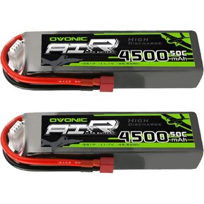 OVONIC 3S Lipo Battery 50C 4500mAh 11.1V Lipo Battery with Dean-Style T Connector for RC Car Truck Boat Airplane Helicopter Quadcopter(2 Packs)