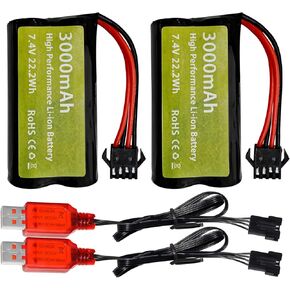 sea jump 2PCS 7.4V 3000mah 15C 2S Li ion Battery with SM-4P Plug and USB Charger Suitable for EC08 DE85 RC Car Truck Remote Control Ship Remote Control Drone Engineering Vehicle Battery