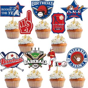 27PCS Baseball 1st Birthday Cupcake Toppers Baseball First Birthday Cupcake Picks Decorations for Rookie of the Year 1st Birthday Decorations Baby Shower 1st Birthday Party Supplies