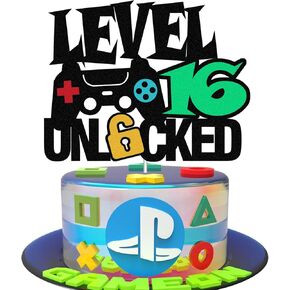 المستوى 15 غير مؤمن كعكة العلامة Topper Happy 15th Level Up Tenth Cake Decorations لوحدة التحكم في ألعاب الفيديو تحت عنوان Kids Boy Girl Bday Party Supplies Double Side (15) in Kuwait