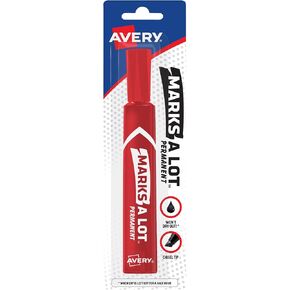 AVERY Marks-A-Lot Permanent Markers, Regular Desk-Style Size, Chisel Tip, Water and Wear Resistant, 1 Red Marker (17887)