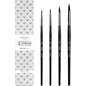 ARTEGRIA Watercolor Brush Set, 4 Pointed Round Soft Synthetic Squirrel Paint Brushes, Sizes # 2, 4, 6, 8