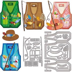GLOBLELAND Fishing Vest Hat Cutting Dies for DIY Scrapbooking Metal Fishing Tools Frame Cut Dies Fishing Die Cuts for Card Making Embossing Photo Album Craft Decor