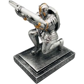 ThreeH Executive Knight Pen Holder with Pen Resin Soldier Ornament with Shield Armor Pen Stand Office Stationery Decoration