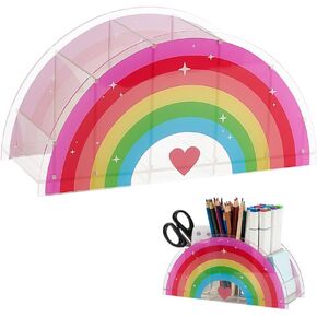 PH PandaHall Pen Holder Rainbow Pencil Holder Acrylic Pen Organizer Brush Desktop Container Stationery Storage Brush Stand Desk Accessories for Home Back to School Office Supplies 9x4.7x3.5 Inch