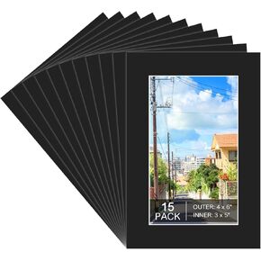15 Pack 11x14 Black Picture Mats, Frame Mattes for 8 x10 Pictures Display Photo Frame Mat Core Bevel Cut Mat Board Show Kit for Photos, Prints, Artworks