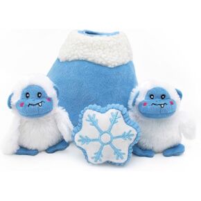 ZippyPaws Burrow Christmas Dog Toy - Plush Squeaky Holiday Dog Gifts for Small & Medium Puppy Dogs, Interactive Hide & Seek Stocking Stuffers for Pets - Yeti Mountain & Snowflake