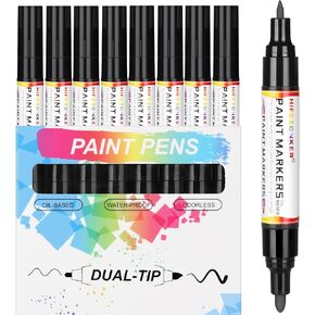White Paint Pen Paint Marker - 2 PCS Dual Tip Oil Based White Permanent Markers, Extra Fine Tip and Medium Tip (0.7mm & 3mm), Quick Drying, Waterproof, Marker Pen for Fabric (2 White)
