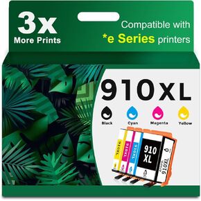 910XL Ink Cartridges Black Color Combo Pack Compatible for HP 910 XL HP910 for Officejet Pro 8020e 8025e 8028e 8035e 8020 8025 8028 8035 OfficeJet 8015e 8022e 8010 8015 8022 Printer (BK CMY, 4 Pack)
