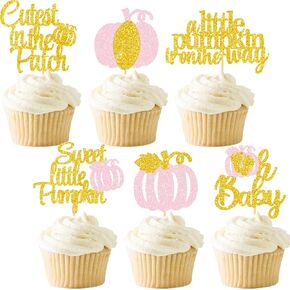 White Little Pumpkin Baby Shower Cupcake Toppers Fall Party Decoration Glitter Autumn Patch Food Picks Gender Reveal Ideas