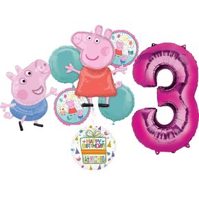 Anagram Peppa and George 3rd Birthday Party Supplies Pig Foil Balloon Bouquet Decorations, BQ_4283