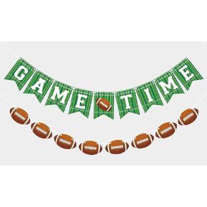 2 Pieces Game Time Banner Football Garland for Football Party Decorations, Game Day Sports Themed Party Supplies Football Birthday Banner Indoor Outdoor Decor