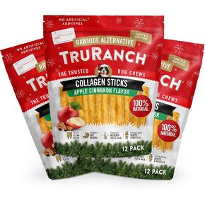 5'' Collagen Sticks Apple Cinnamon Flavored - 3 Bags, 36 Count, Holiday Limited Edition, Stocking Stuffer, Rawhide Free, Limited Ingredients Dog Chew, Value Pack
