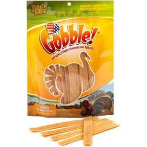 Gobble! 6-Inch Turkey Tendon Strips for Dogs, 6 oz. (170g) Reseal Value Bag, Made in USA, All-Natural Hypoallergenic Dog Chew Treat | Sourced, Processed & Packaged in The USA | (45-50 Pieces)