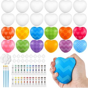 Poen 24 Pcs Valentine's Day Squeeze DIY Coloring Craft Kit for Kids Heart Shaped Squeeze Painting Crafts Soft Slow Rising Stress Relief Toy for Girls and Boys Valentine's Day Supplies Decorations