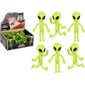 Bendable Rubber Neon Green Aliens - 12 Pack. (4") Action Figures Bendable UFO Aliens Limbs Sensory Stress Relief Fidget Toys. Great Party Favor Trick or Treat Supplies (Neon Green Aliens, 12, Pack)