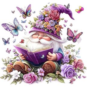 MEIYUDA Gnome 5D Diamond Painting Kits for Beginners, DIY Cute Gnome Round Diamond Art Kits for Adults, Flowers Full Drill Diamond Dots Painting Gem Art for Craft Home Wall Decor 12x12in