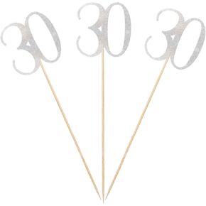 Silver Glitter 30th Birthday Centrepiece Sticks ، 12 pack number 30 Table Topper Anniversary Party Decorations
