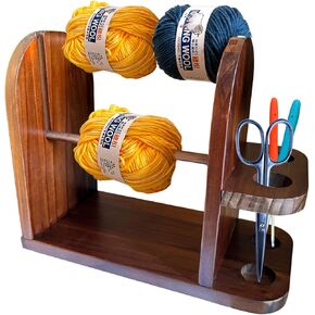 Yarn Holder Dispenser for Crocheting,Crochet Yarn Holder,Twizzter Portable Yarn Holder,Yarn Ball Holder Double Revolving for Crochet Knitting,Handmade Wood Yarn Dispenser,Walnut