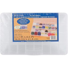 Darice No-Spill Plastic Bead Organizer – Craft Supply Storage Box with 32 Compartments, Stackable Design with Lid, 13.7" x 8.6" x 1.37"