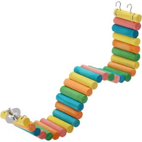 Hamster Bridge, Flexible Bendy Climbing Ladder, Hanging Wooden Hamster Stairs for Small Animals, 15.75" L x 2.36" W, Rainbow Color