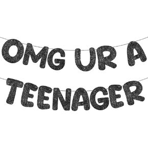 Fulmoon Omg Ur A Teenager Glitter Banner 13th Decoritations Decorations Pre Strung 13th Banner for 13 year teen party party for supplies (Rose Gold)
