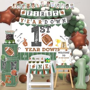 First Year Down Birthday Party Decorations, Football Birthday Party Decorations Includes First Year Down Banner Backdrop Boxes Cake Topper Football Balloons Football Party Supplies