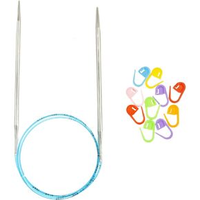 addi Knitting Needles Circular Rocket Turbo Lace Blue Cord 40 inch (100cm) US 1 (2.5mm) Bundle with 10 Artsiga Crafts Stitch Markers