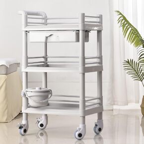 Rolling Utility Cart,Qiwey Medical Utility Cart with Two Drawers,2-Tier Esthetician Cart with Wheels Steel Plastic for Beauty Salon SPA Commercial Hospital Office Lab Cart White in Saudi Arabia