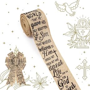 ALIBBON 2.5" × 10 Yd Easter Ribbon Religious Cross Ribbon Natural Ribbon Easter Wired Ribbon for Spring Wreath DIY Crafting Gifts Wrapping Easter Party Decoration