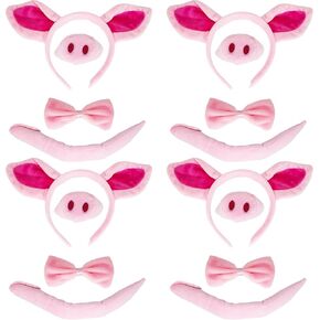 16 Pieces Pig Costume Set Pig Ears Headband Nose Tail Bow Tie Pink Party Decoration for Women Kids Halloween Cosplay Animal Theme Party