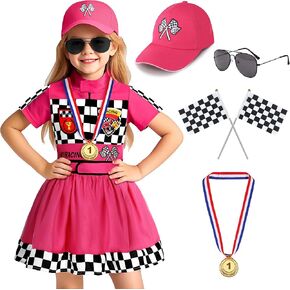 Girls Race Car Driver Costume Racer Dress Costume for Girls Halloween Racer Cosplay Dress Up