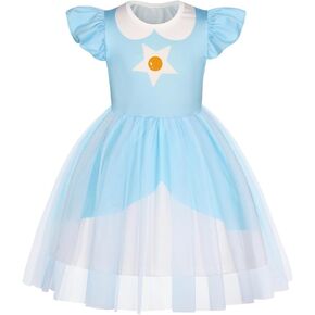 Princess Peach Rosalina Daisy Costume Dress for Girls Christmas Gift Tulle Mesh Cosplay Dresses