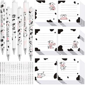 48 Pcs Cow Print Stuff Cow Lover Gift Includes 24 Pcs Cute Pens Bulk and 24 Pads 720 Sheets Sticky Notes 6 Styles Kawaii Gifts for Office Supplies