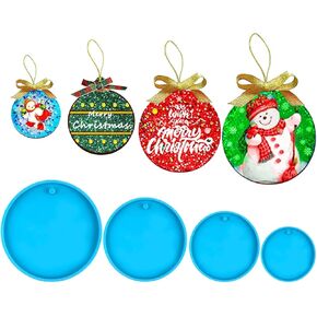 4 Pcs Christmas Ornament Resin Molds, Resin Molds Silicone Round Ornaments, Christmas Resin Molds, DIY Crafts Keychain Making Christmas Tree Decorations (A)