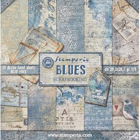 Stamperia Pack 10 Sheets Double face-Blues, 30.5x30.5cm, Multicolored