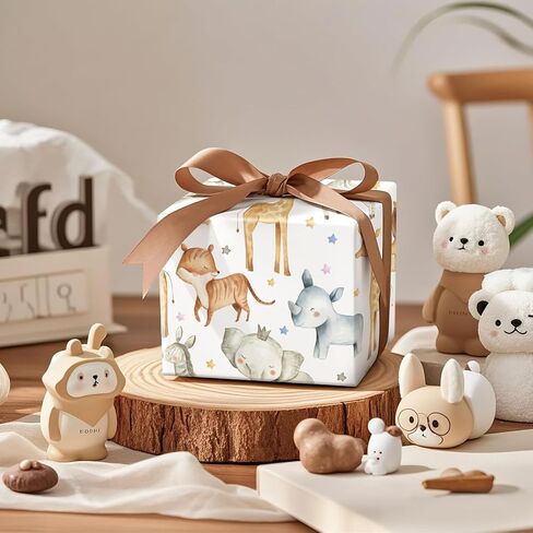 Ruspepa Bear Bow Wrapp Paper Roll for Baby Boy و Mini Roll و Blue Bear with Heart و Boy and Star Gift Wrap for Baby Shower و Hirdivar in Kuwait